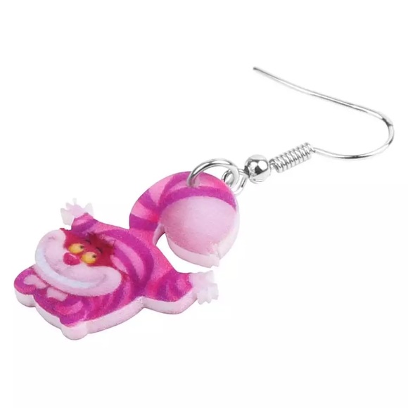 Cheshire Cat Alice in Wonderland Pink Earrings - Picture 3 of 5